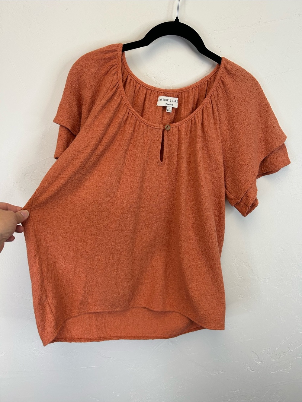 Madewell Rust Textured Short Sleeve Peasant Top Size S Boho Classic Casual - Picture 5 of 8